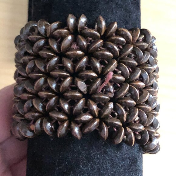 Hawaiian Koa Seed Butterfly Wide Cuff Bracelet - Gypsie Fairy Grunge - Picture 2 of 4